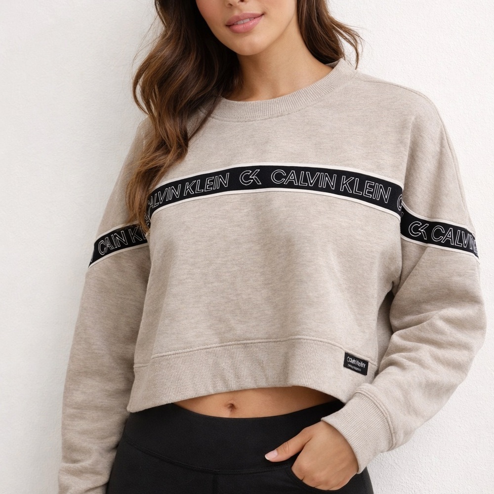 Calvin Klein Beige and Black Logo Crewneck Sweatshirt